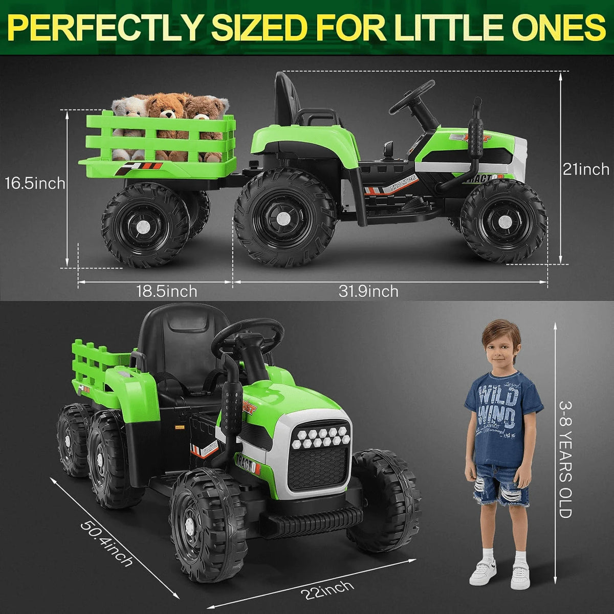 Kids Ride on Tractor with Trailer, 12 V Battery Powered, Pink U331