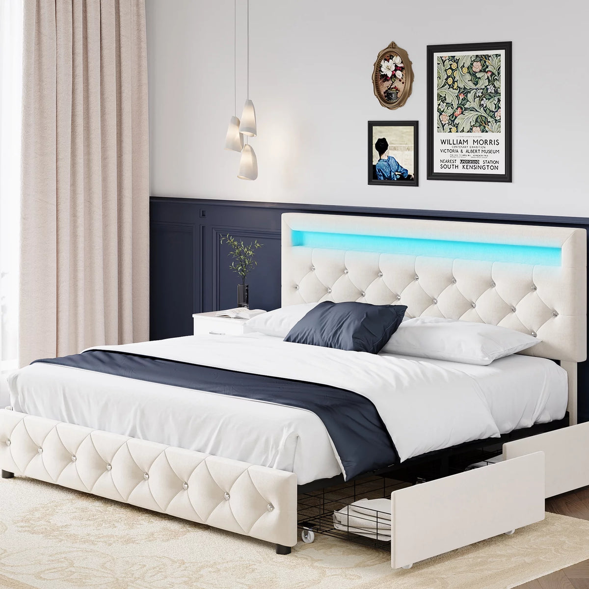 Full LED Bed Frame with 4 Storage Drawer T6899
