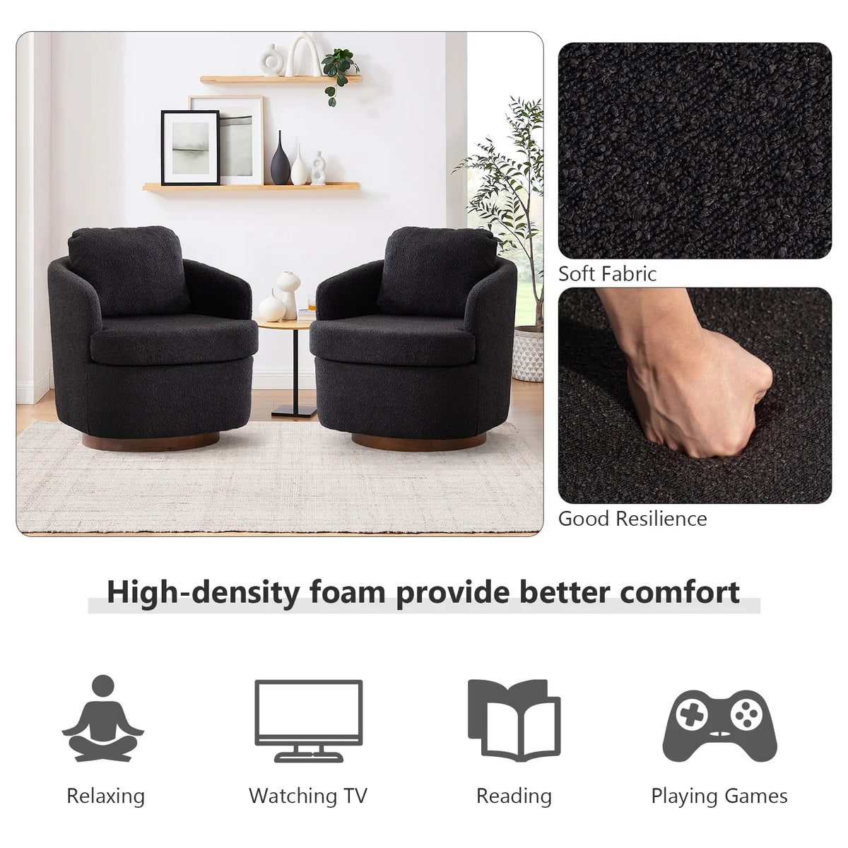 Oversized Sherpa Boucle Swivel Accent Chair R3754