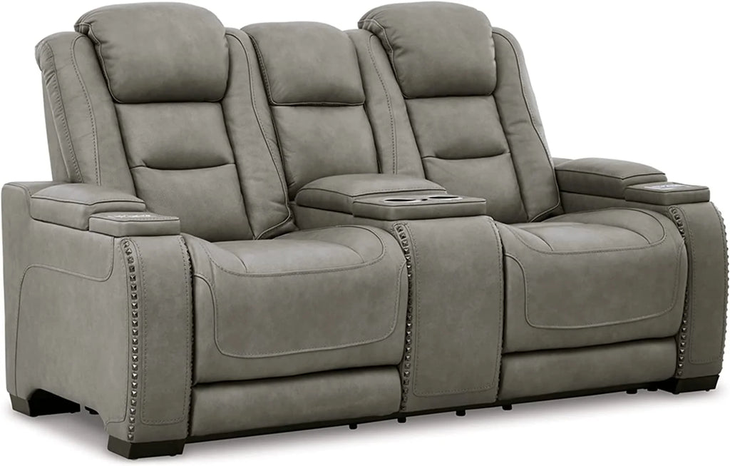 Gray Leather Power Reclining Loveseat F9547