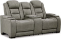 Gray Leather Power Reclining Loveseat F9547
