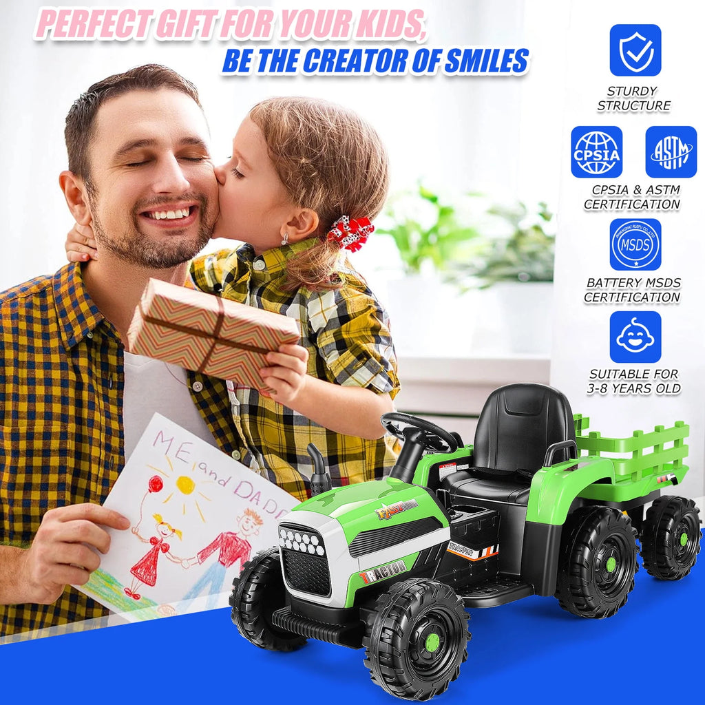 Kids Ride on Tractor with Trailer, 12 V Battery Powered, Pink U331
