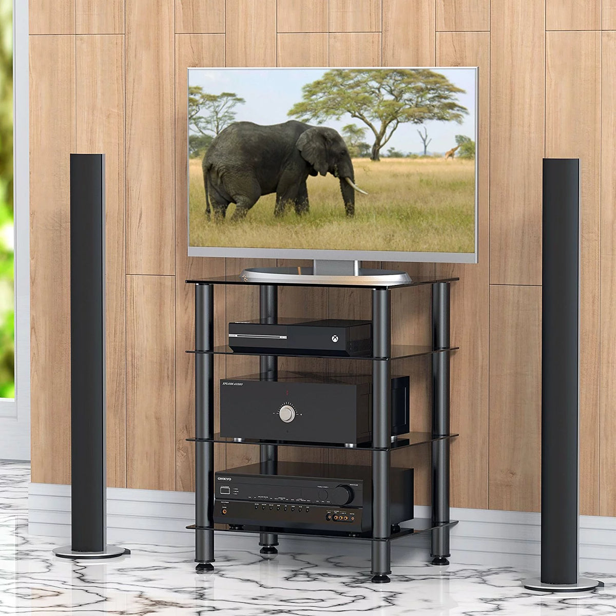 4-tier Glass Media TV Stand V424979