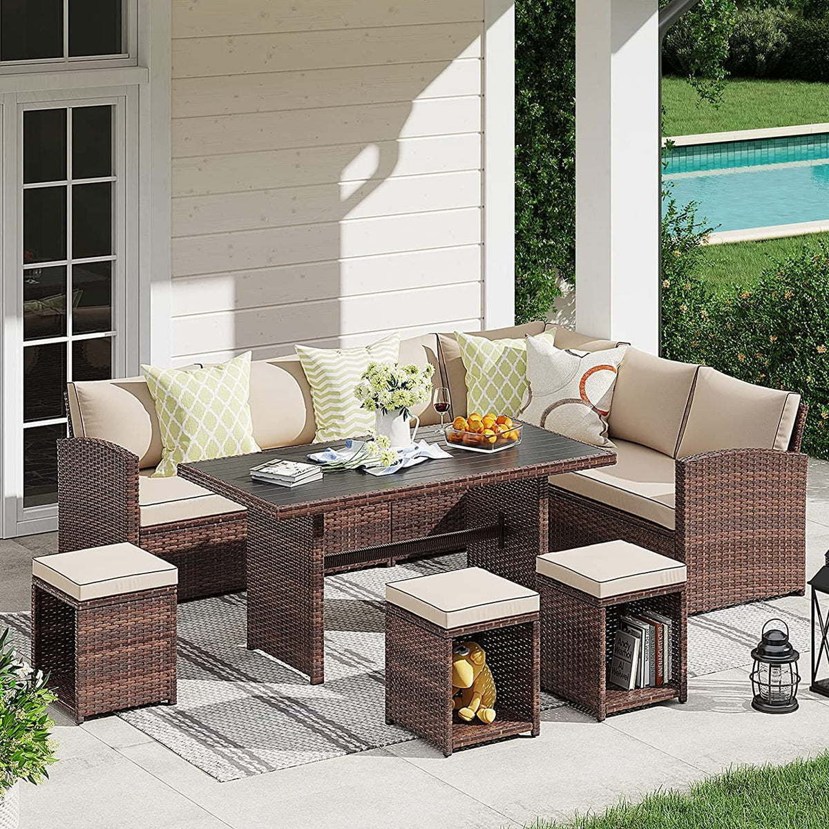 7 Pieces PE Rattan Wicker Sofa Set P3583