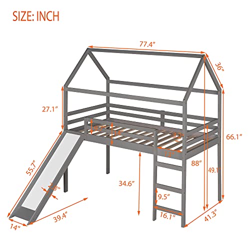 White Twin Over Twin Bunk Bed with Slide and Storage Staircase L622734