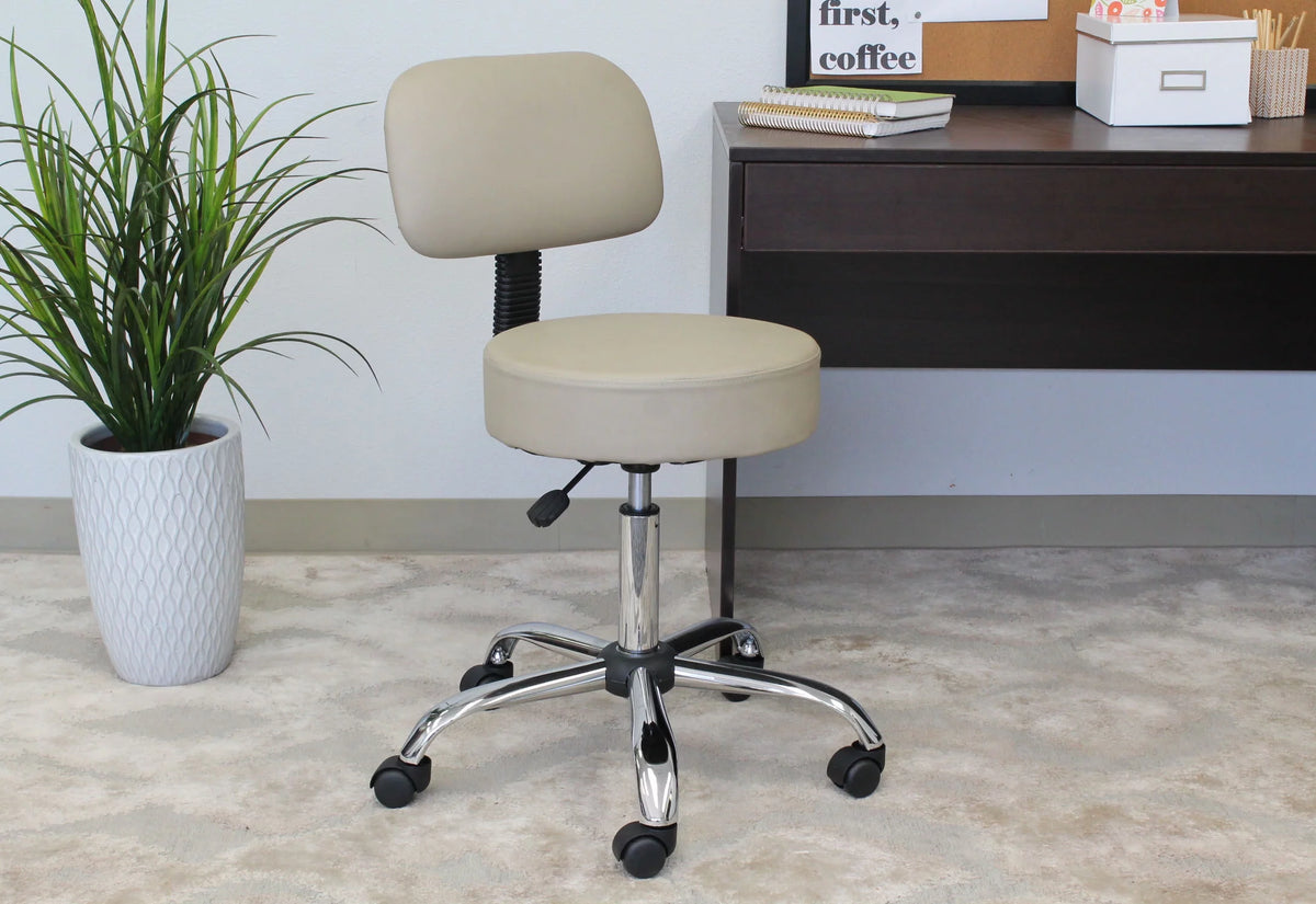 Beige Adjustable Rolling Stool with Back I792