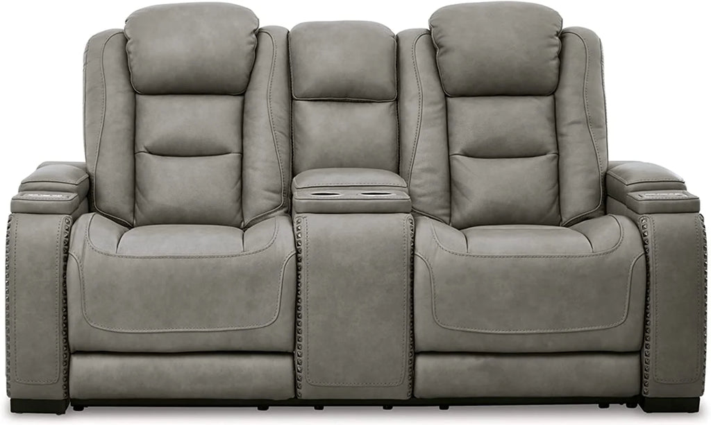Gray Leather Power Reclining Loveseat F9547