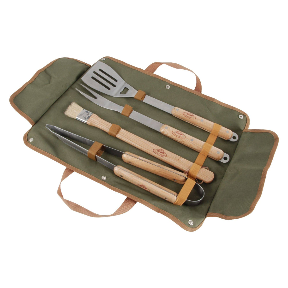 Green and Stainless Steel BBQ Tools Set in Canvas Bag I577342