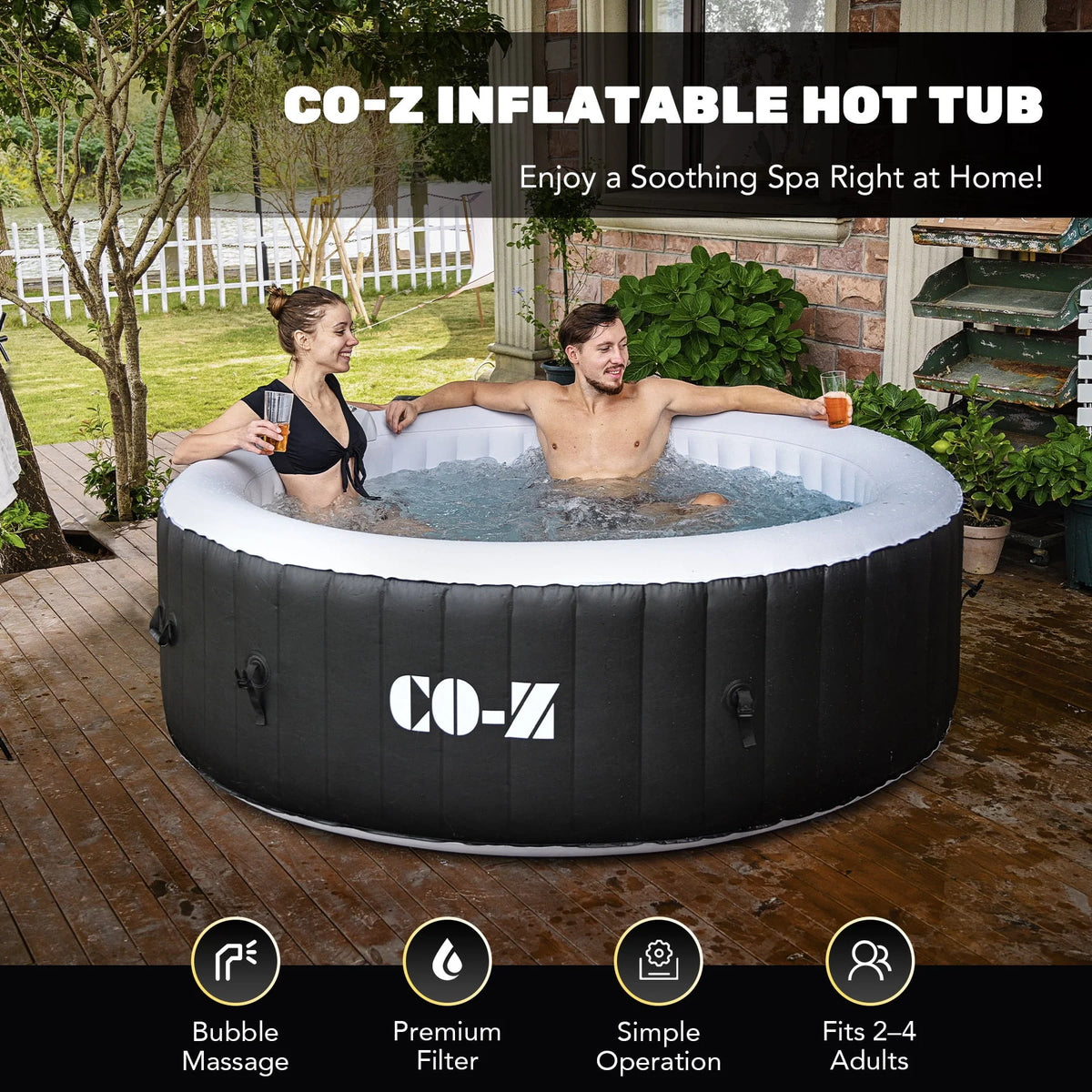 4 Person 6ft Inflatable Hot Tub Pool with Massage Jets H935012
