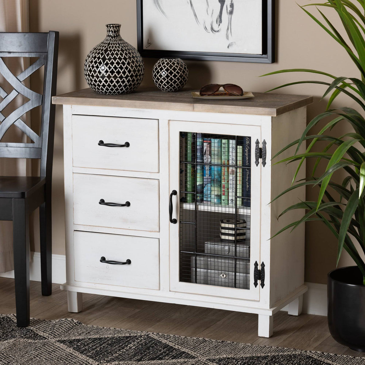 White Oak Brown 3-Drawer Wood Storage Cabinet V7842