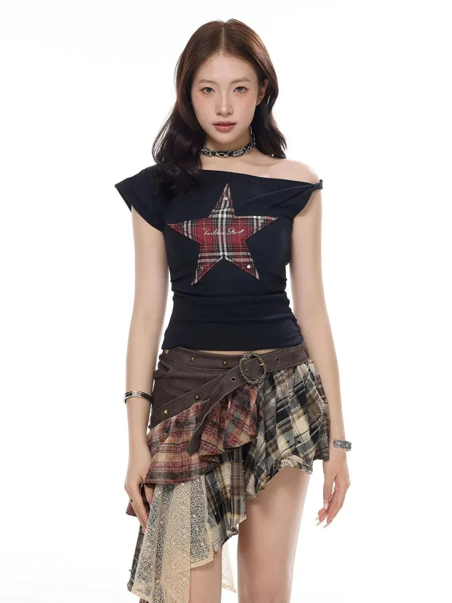 Irregular Plaid Ruffle Skirt L58664