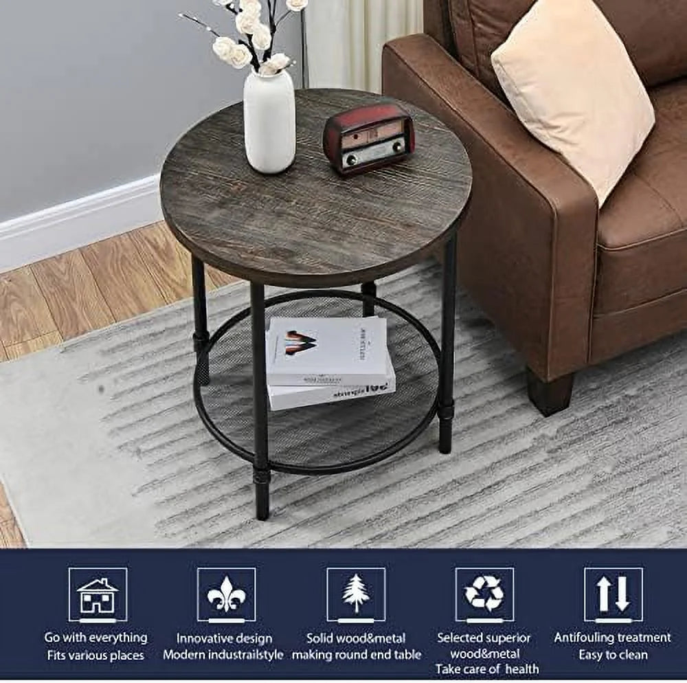 Round Coffee Table with Casters Metal Legs Solid Wood Brushed Black P65922