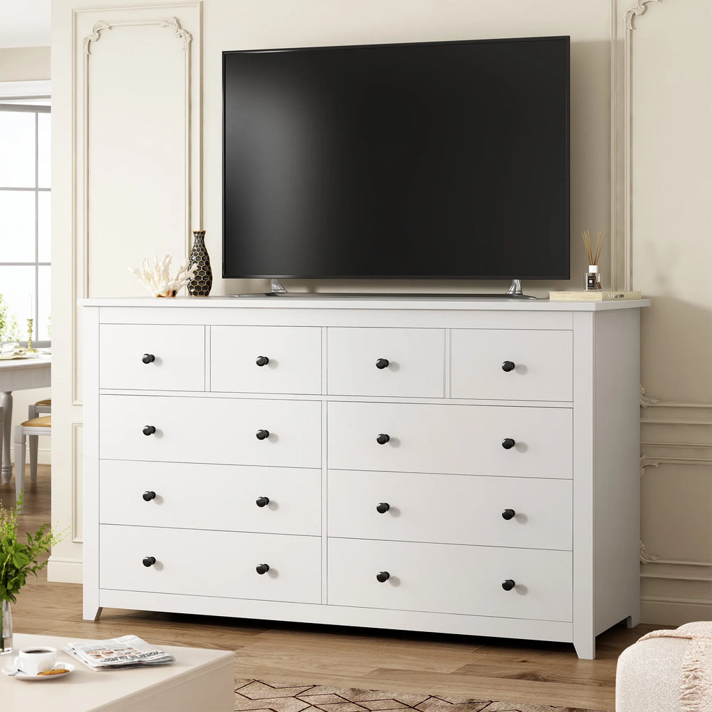 White Wood Dresser with 10 Deep Drawers T335938