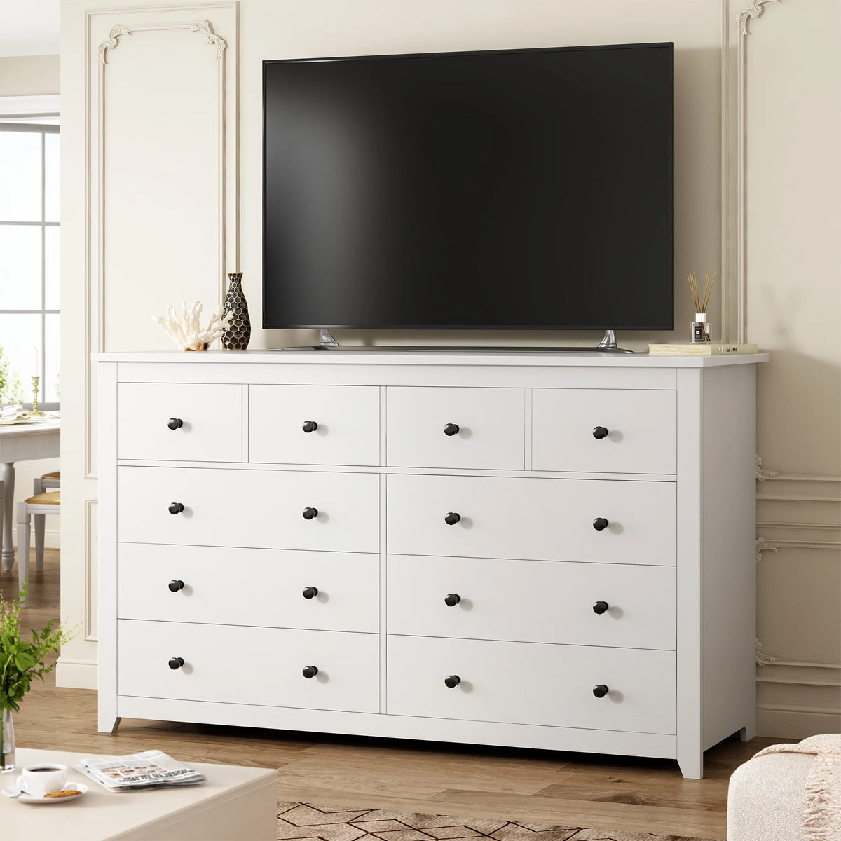 White Wood Dresser with 10 Deep Drawers T335938