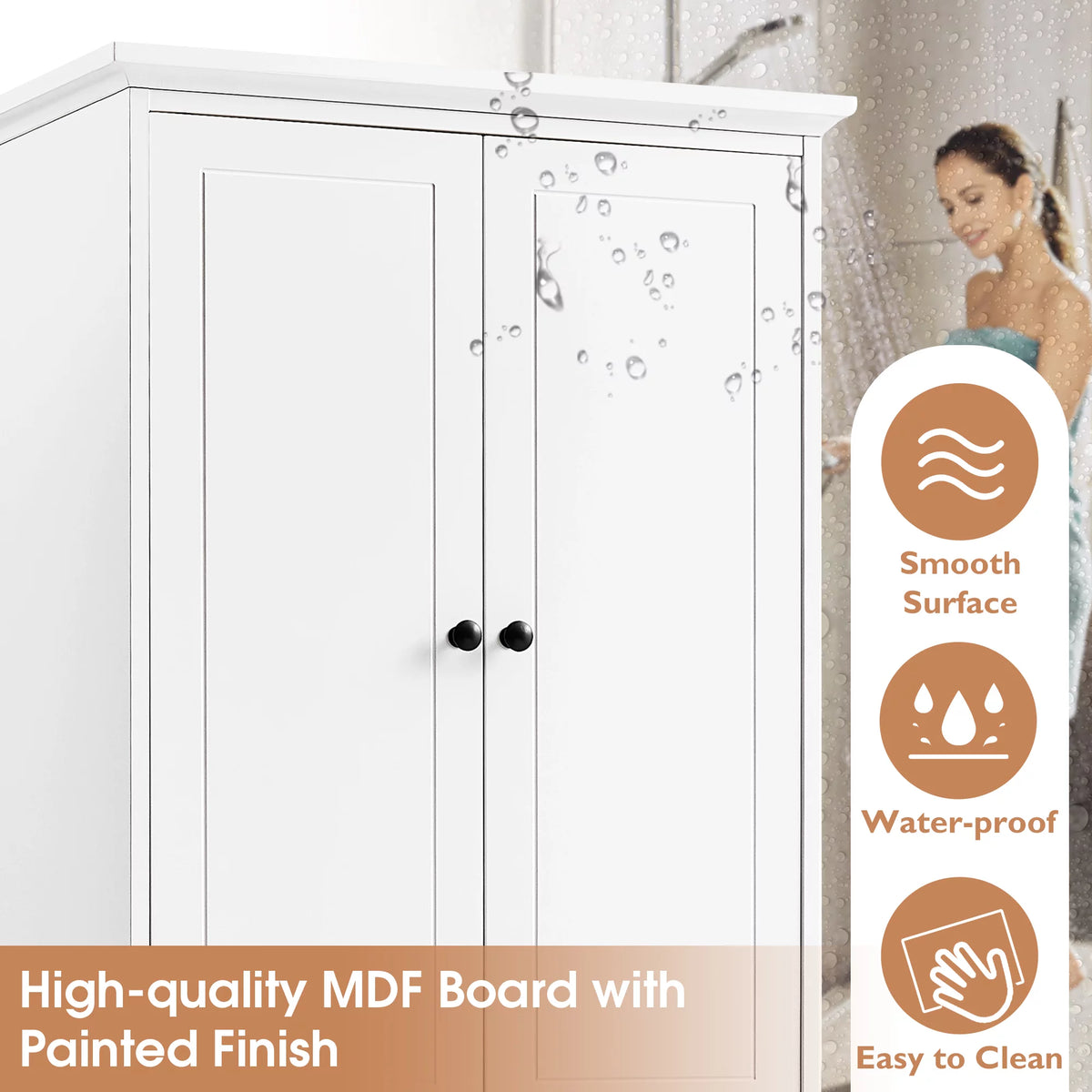 White Wooden Storage Cabinet with Adjustable Shelves and Drawers I46220