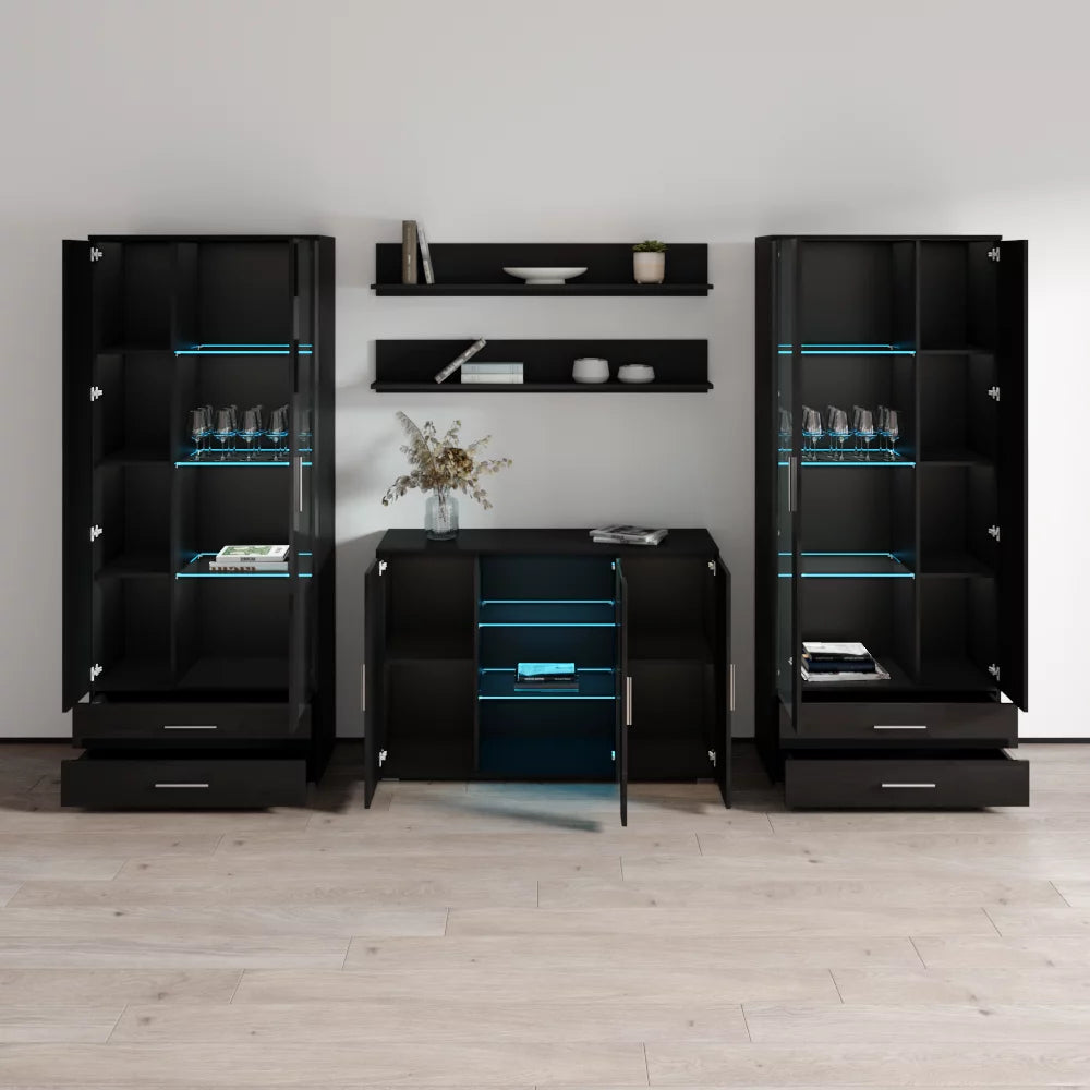 Modern Wall Unit Entertainment Center with LED Lights V360753