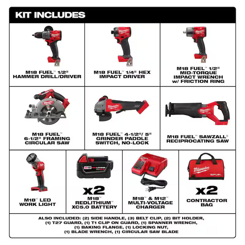 18V Lithium-Ion Brushless Cordless Combo Kit with 5.0 Ah Batteries 7-Tool K58094