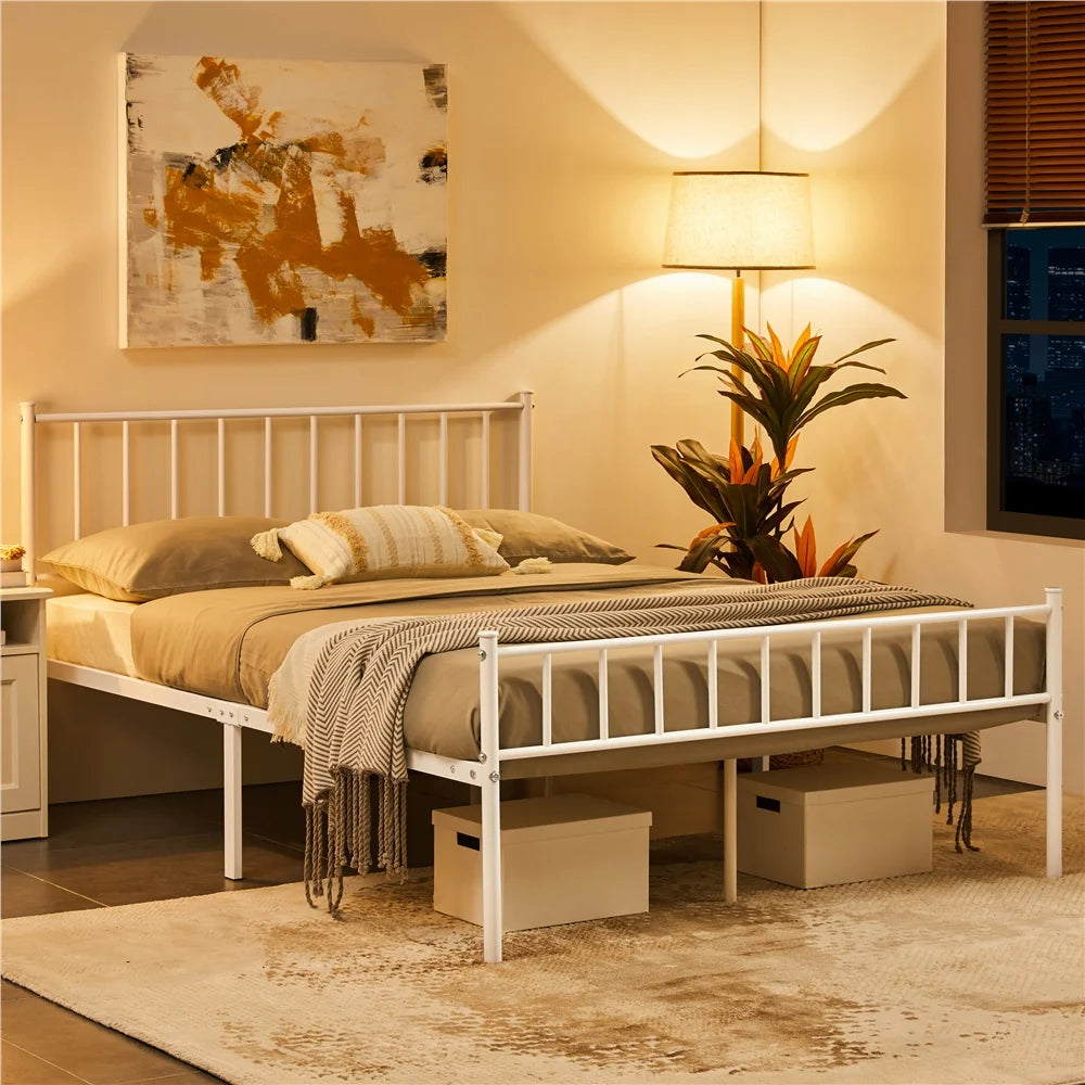 Queen Metal Bed Frame with Spindle Headboard and Footboard O20031