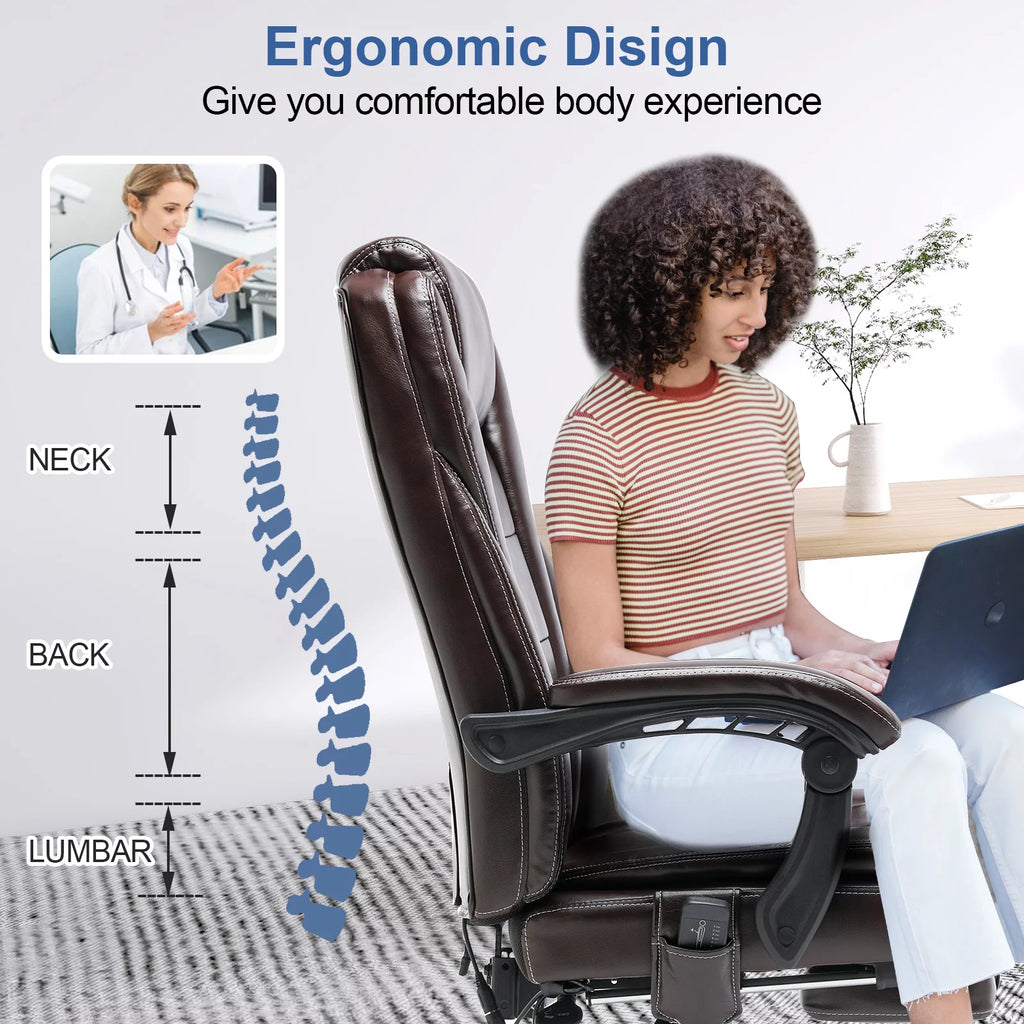 Brown PU Leather Ergonomic High Back Office Chair with Footrest K7665