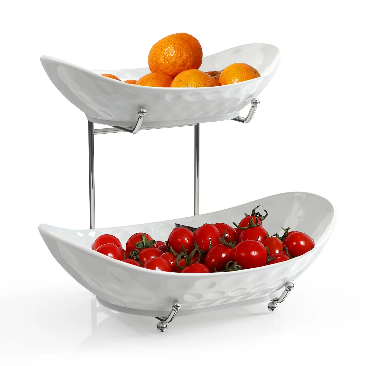 2 Tier Ceramic Fruit Bowl with Metal Rack I2368