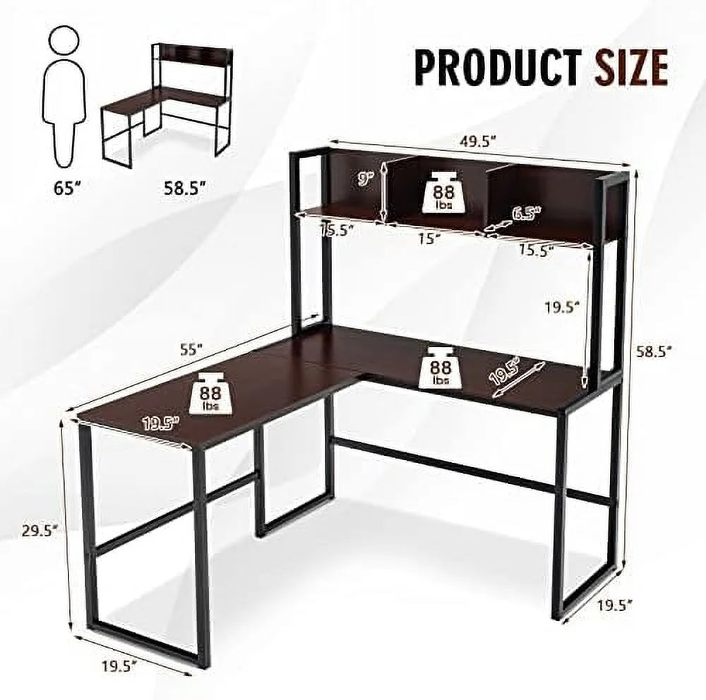 Reversible L-Shaped Corner Computer Desk with Hutch P912511