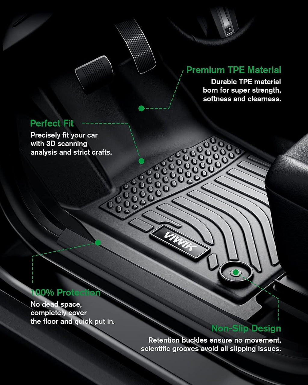 Black TPE Car Floor Mats Full Set P77444