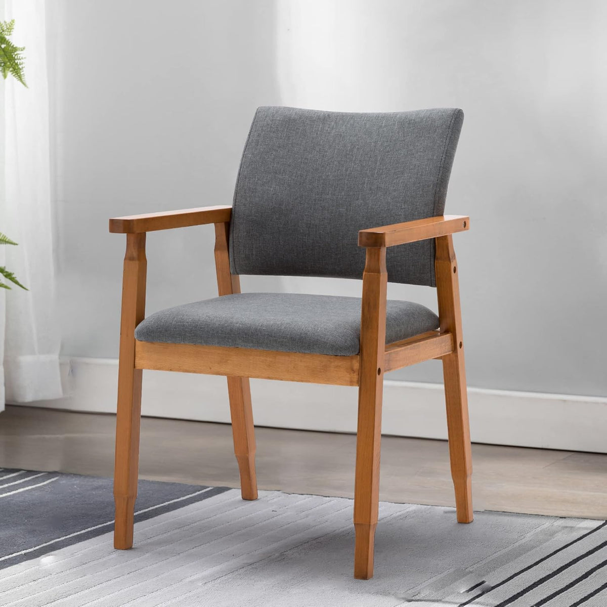 Set of 2 Walnut Wood Dining Chairs Grey Fabric P8092