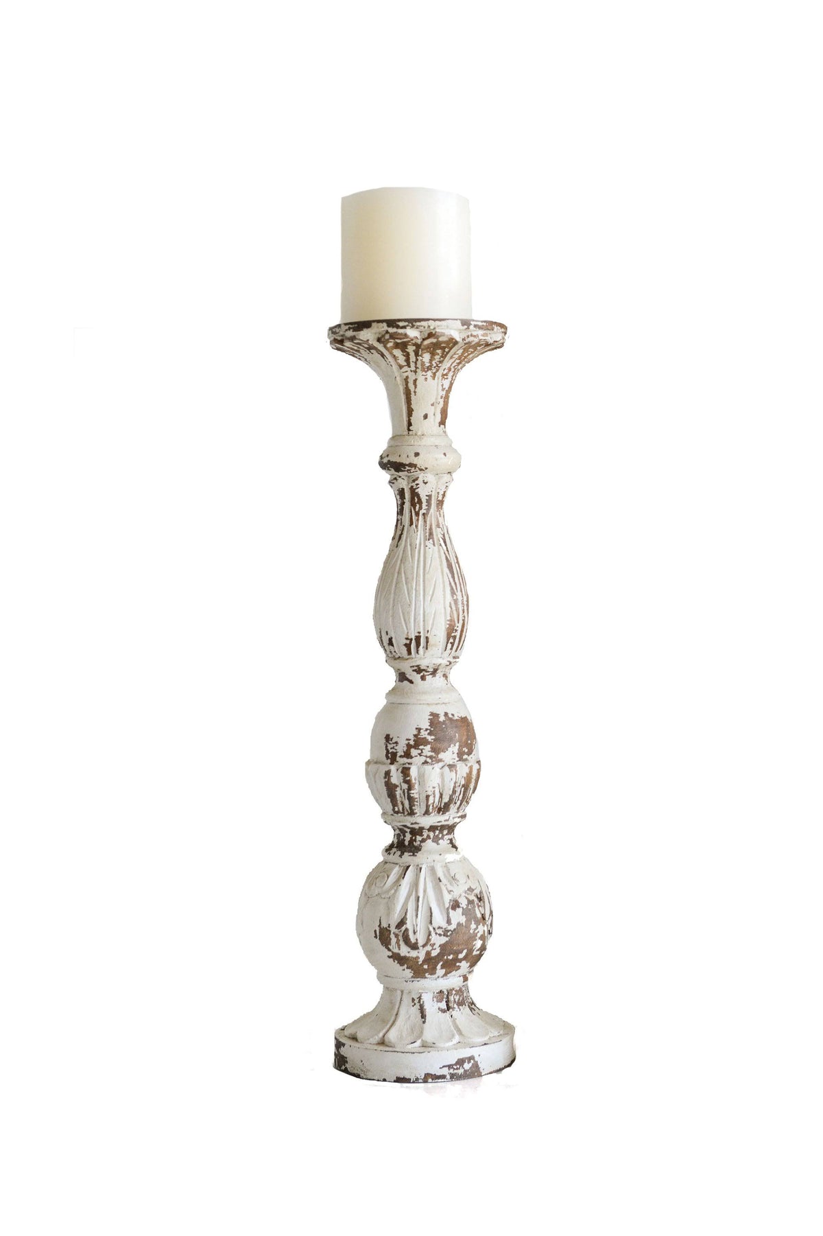 Hand Carved Mango Wood Pillar Candle Holder L13814