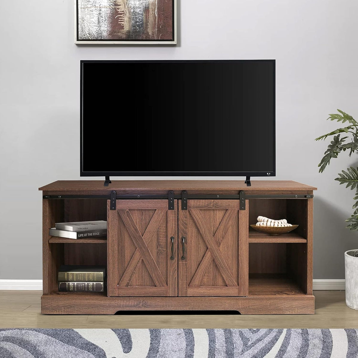 Farmhouse TV Stand for 65 inch TV with Sliding Barn Doors F28137