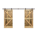 84 in. x 84 in. Oak Stained Knotty Pine Wood Interior Double Sliding Barn Door with Hardware Kit M942586