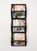 Rustic Wood and Metal Wall Vertical Storage Pockets L7962