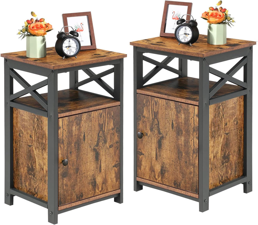 White Set of 2 Night Stand with Storage Cabinet E916628
