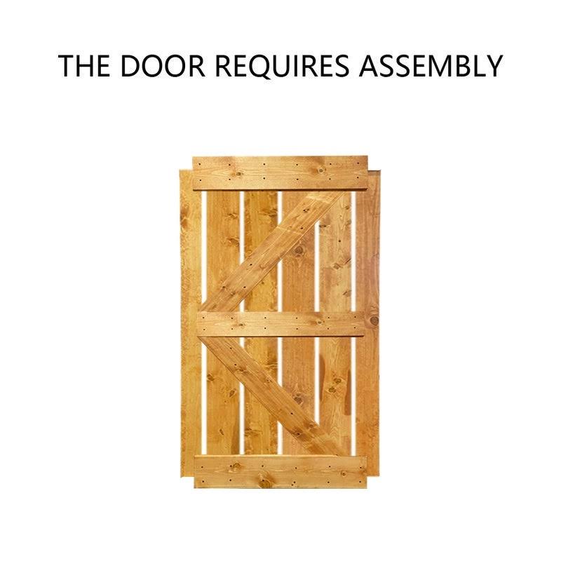 84 in. x 84 in. Oak Stained Knotty Pine Wood Interior Double Sliding Barn Door with Hardware Kit M942586