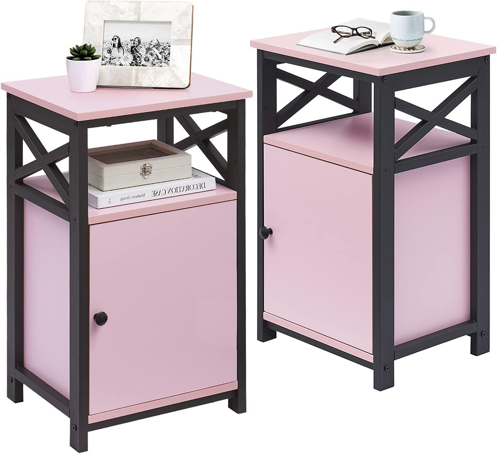 White Set of 2 Night Stand with Storage Cabinet E916628