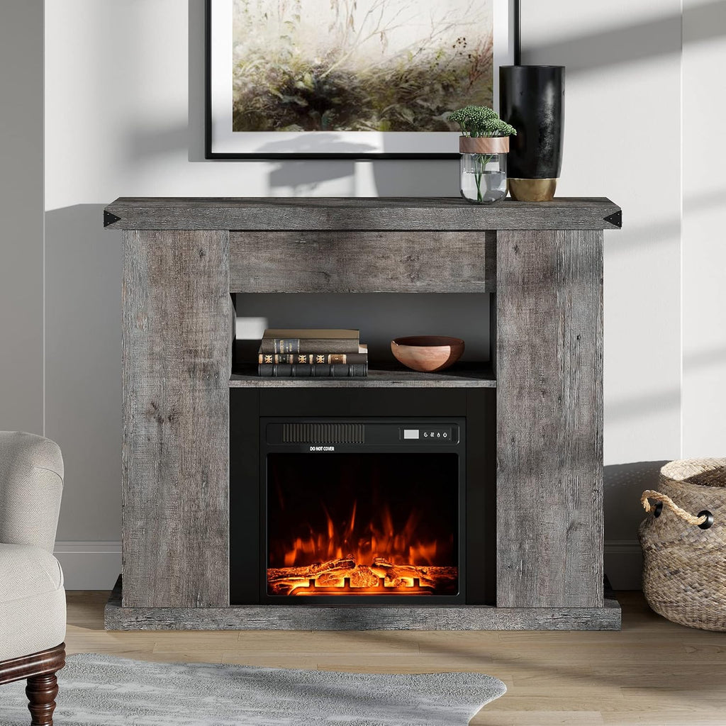 Electric Fireplace with Mantel and 7 Bookshelves V4120