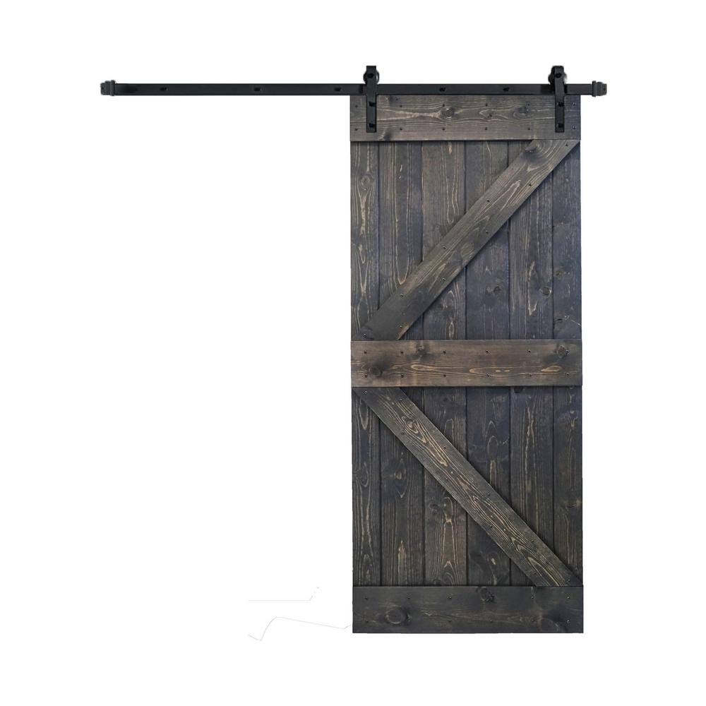 36 in. x 84 in. Carbon Grey Knotty Pine Wood Sliding Barn Door with Hardware Kit P1473