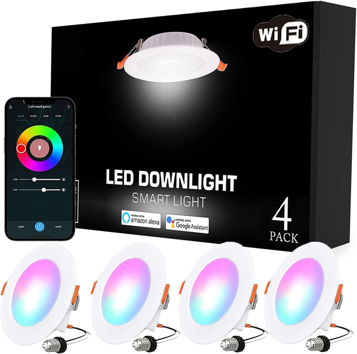 6 inch Color Changing Dimmable Smart LED Recessed Light 4-Pack G9025