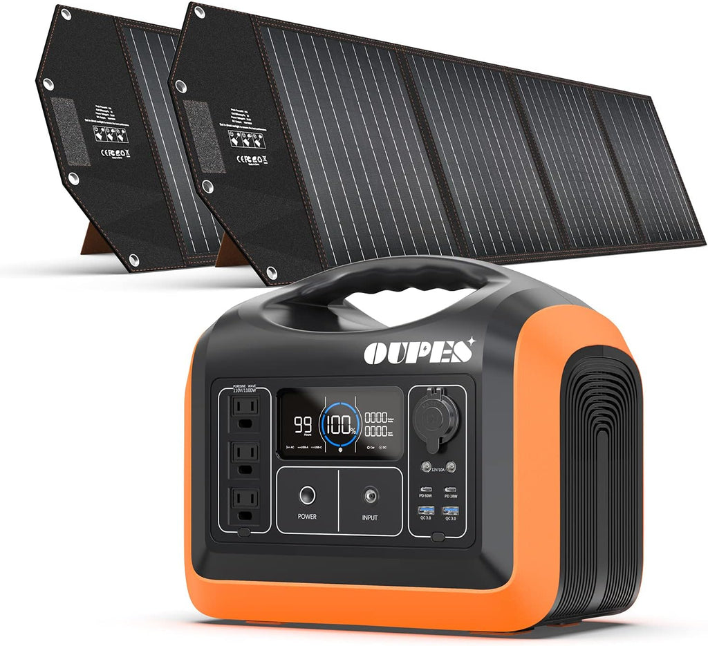 Portable Power Station 1100W with 2pcs Foldable Solar Panel 100W X178695