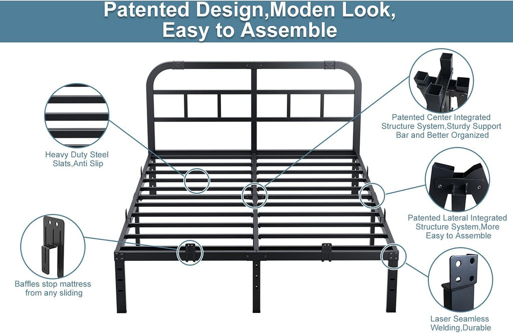 14” Heavy Duty Metal California King Bed Frame with Headboard C7817