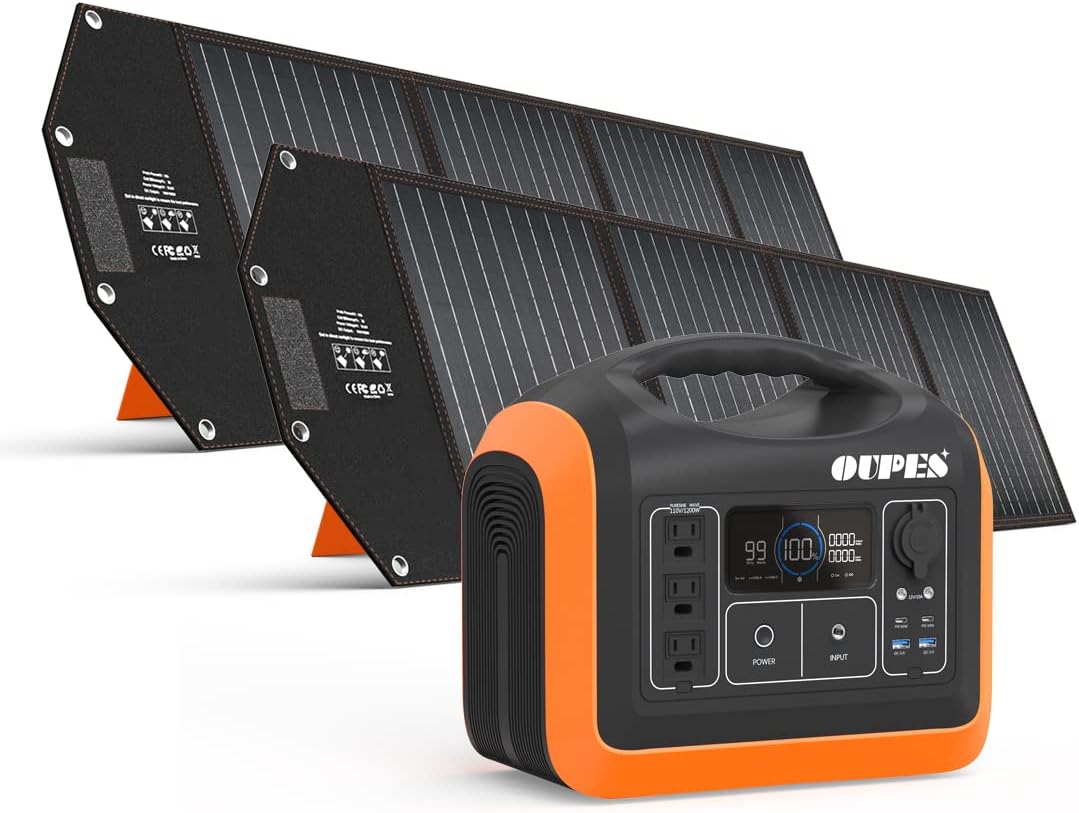 Portable Power Station 1100W with 2pcs Foldable Solar Panel 100W X178695