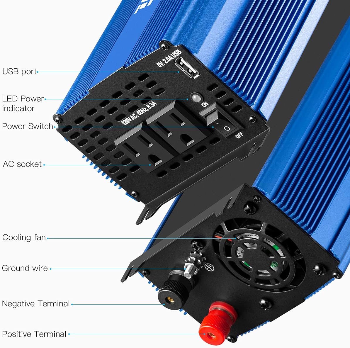 3000W Pure Sine Wave Power Inverter 12V DC to 110V AC with 4 AC Outlets 2 USB Ports N8966