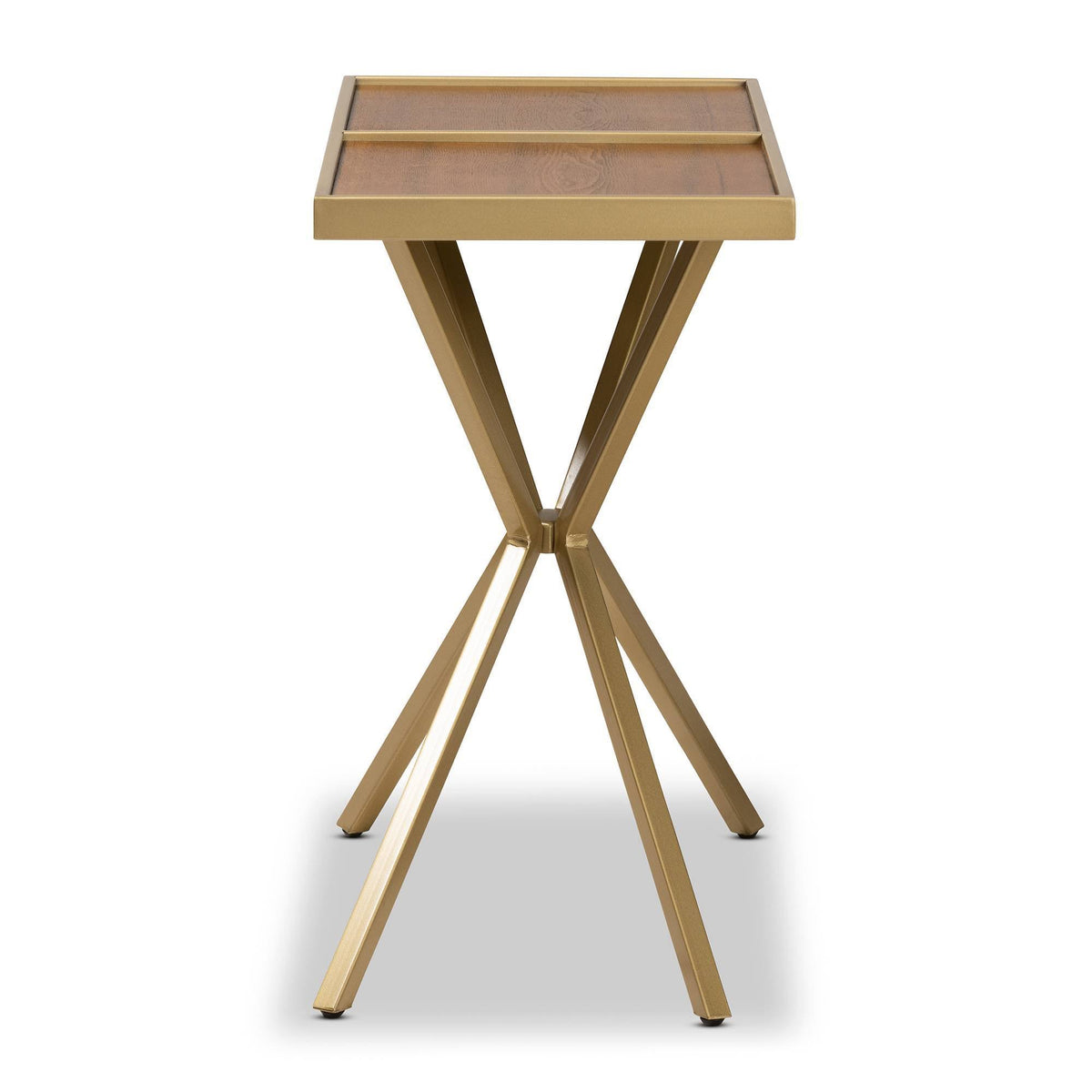 Walnut Finished Wood and Gold Finished Metal Console Table P7080