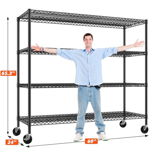 60" W Steel Wire Shelving with Wheels 3200 lbs V611