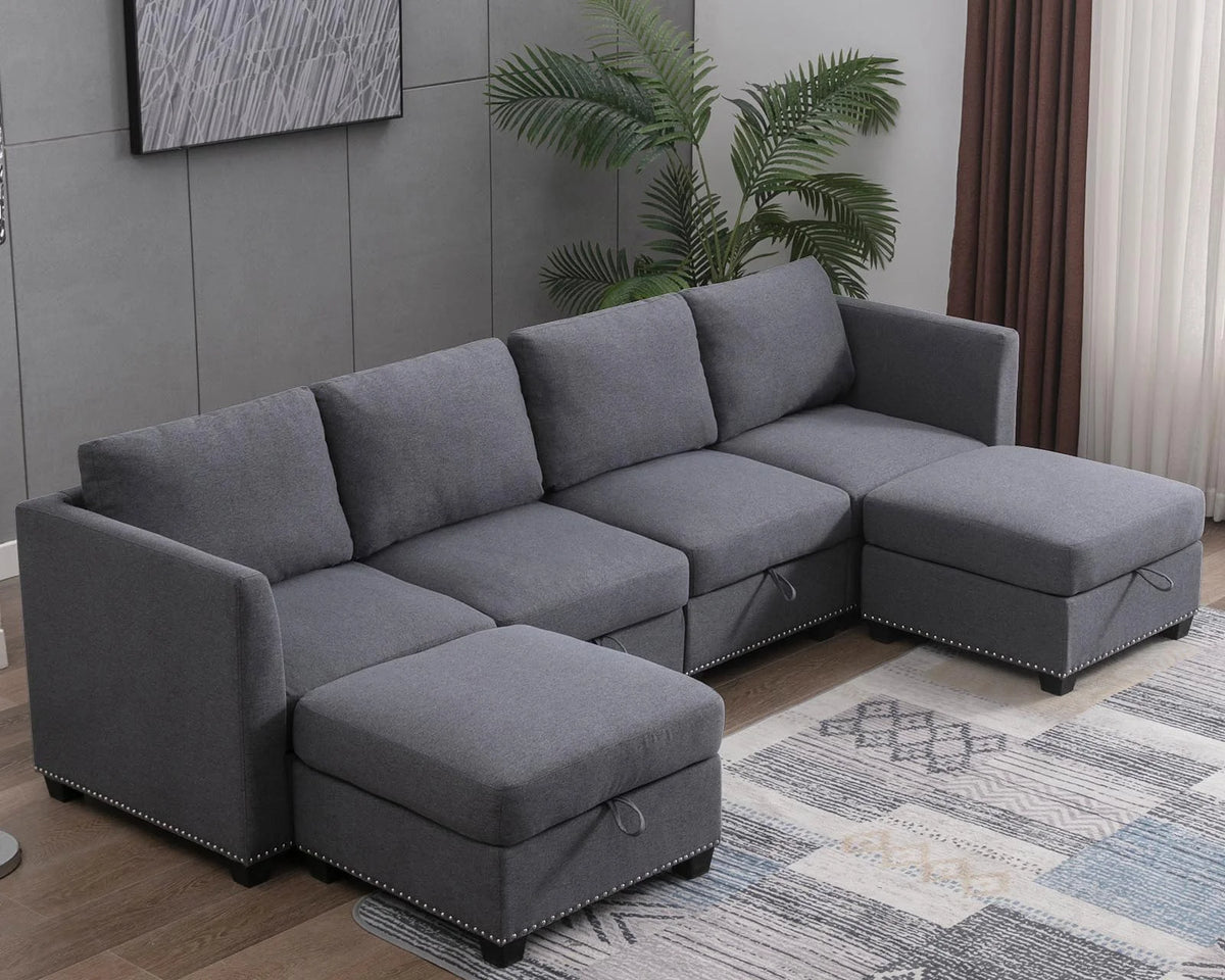 Dark Grey 6 Seater Modular Sectional Sofa with Storage Y50627