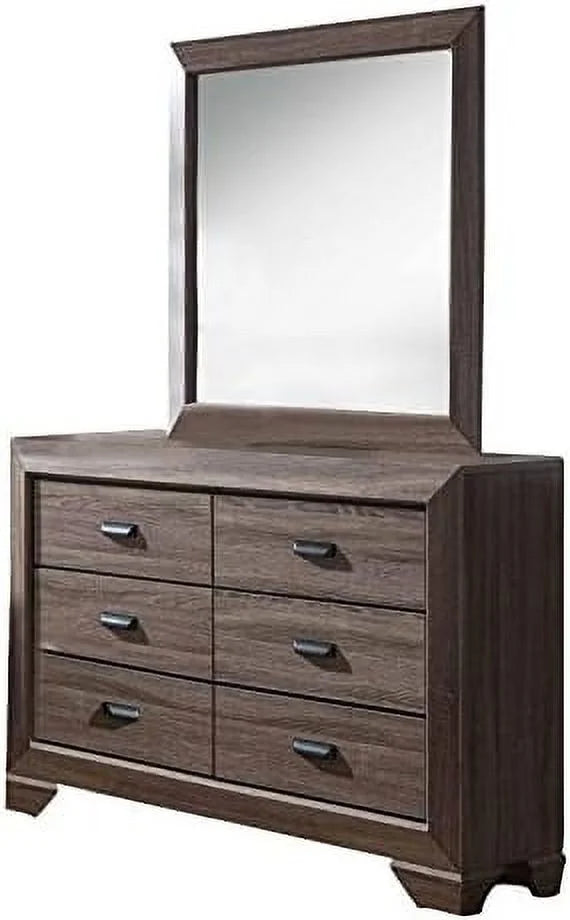 Brown 5-Drawer Wood Dresser with Mirror W86161