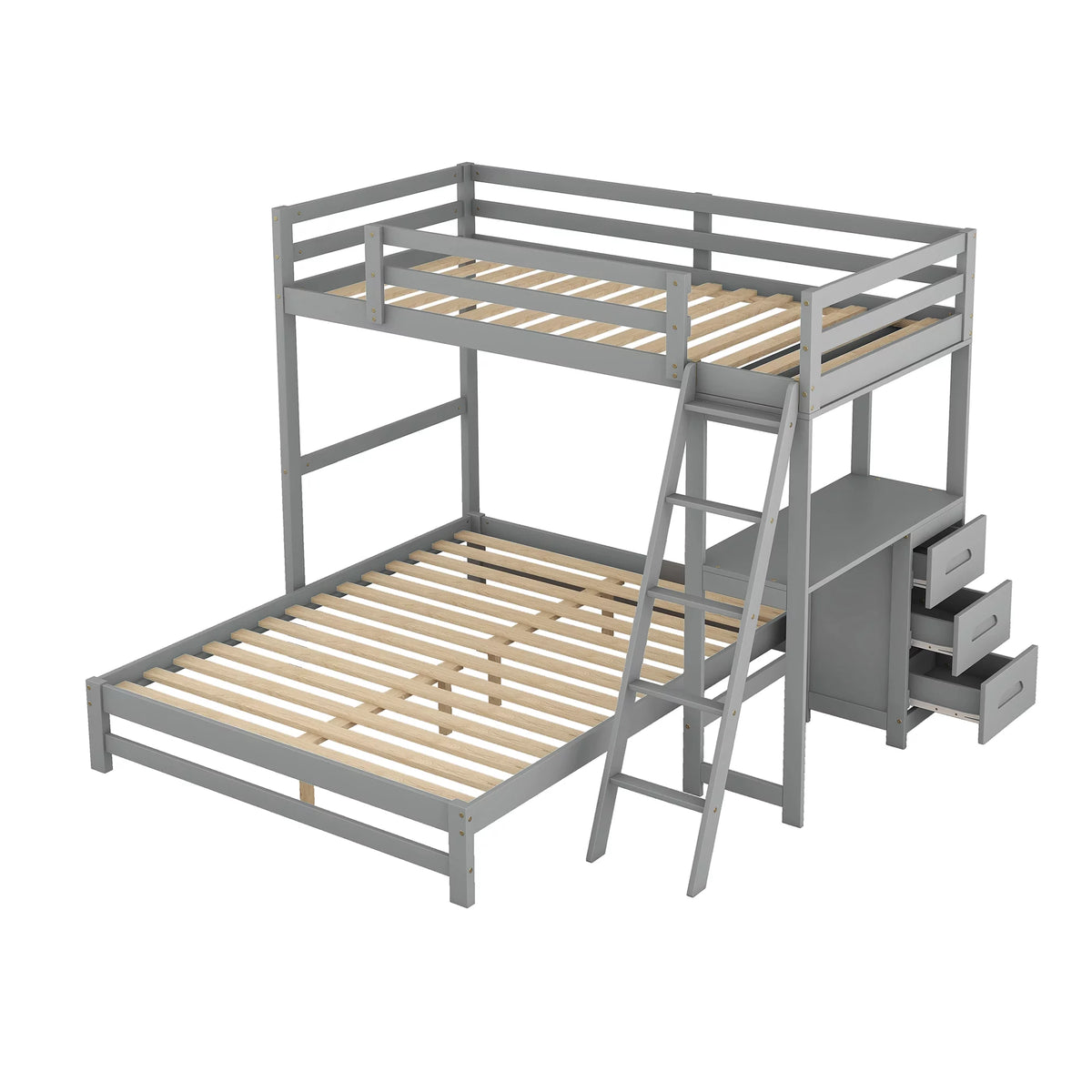 Twin over Full Bunk Bed with Desk and Drawers N64180