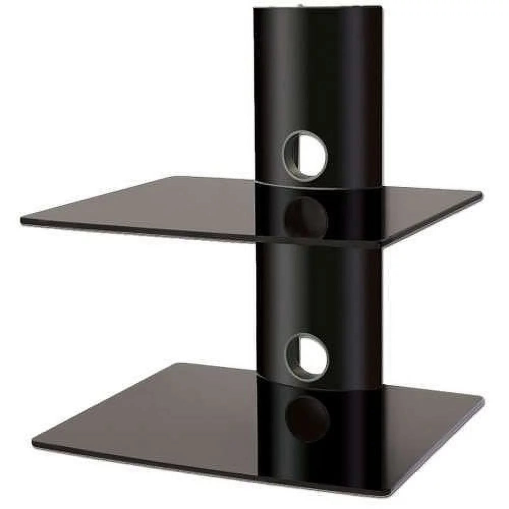 High Gloss Black Double Shelf Wall Mounted AV Component Shelving System with 2 Tempered Glass Shelves F97795
