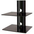 High Gloss Black Double Shelf Wall Mounted AV Component Shelving System with 2 Tempered Glass Shelves F97795