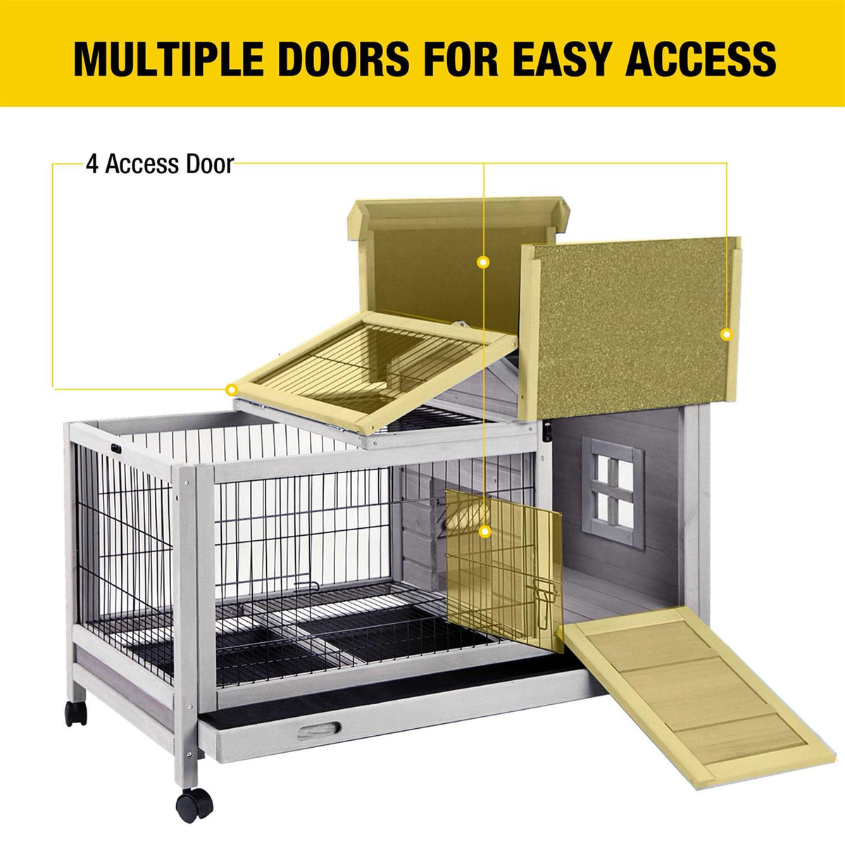 Rabbit Hutch Bunny Cage Guinea Pig House with Wheels B97852