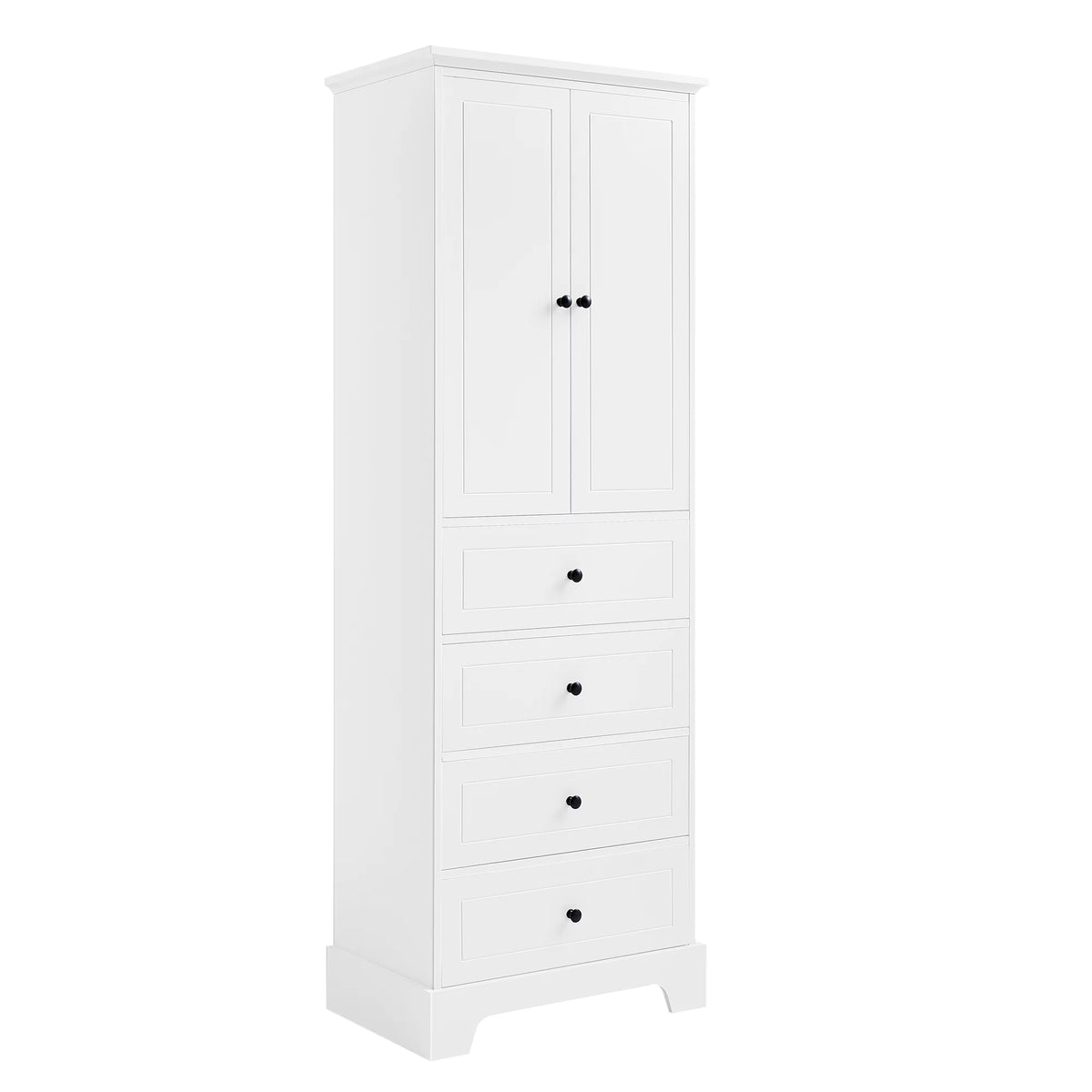 White Wooden Storage Cabinet with Adjustable Shelves and Drawers I46220